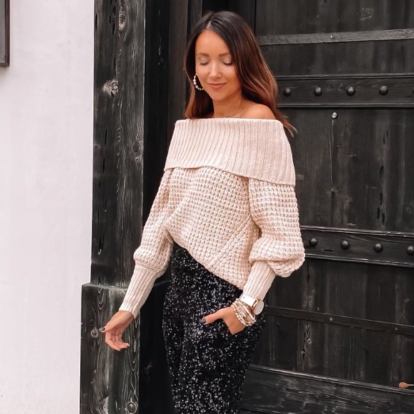 Express Oversized Open Stitch Off the Shoulder Cowl Neck Sweater Size XL NWT - Picture 1 of 8